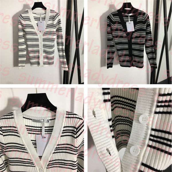 

stripe cardigan sweater women slim knitted coat spring autumn warm wool cardigan v neck sweaters, White;black