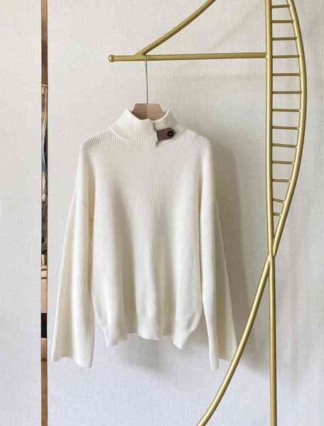 

women's knits tees luxe bc autumn winter mid high collar chain splicing design 100% pure cashmere thickened sweater, White
