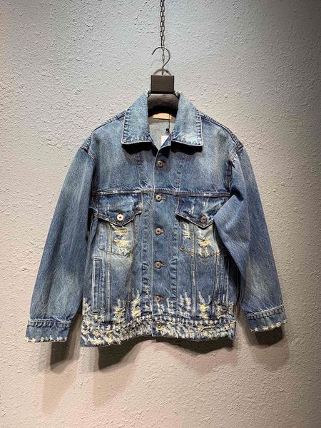 

new men's perforated denim jacket designer's new fashion casual coat, Black;brown