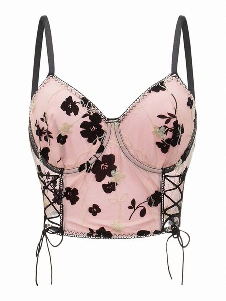 

women's tanks & camis romwe fairy grunge floral lace up cami 63pp#, White