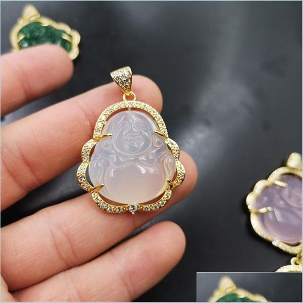 

pendant necklaces green jade buddha pendant 925 sier plated bright gold chalcedony maitreya white agate pendants without cha vipjewel dhvot, Silver