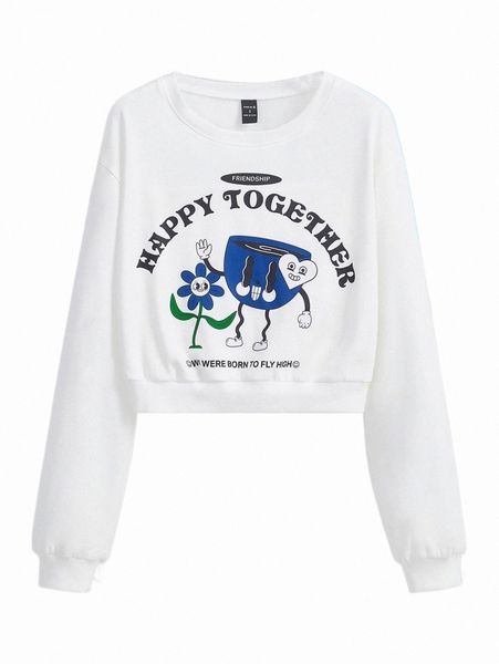

women's hoodies & sweatshirts x antar cartoon & slogan graphic drop shoulder sweatshirt v2jq#, Black