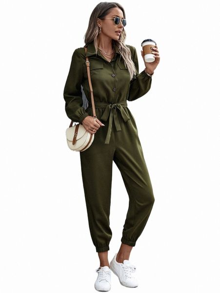 

women's jumpsuits & rompers button front belt jumpsuit k7pk#, Black;white