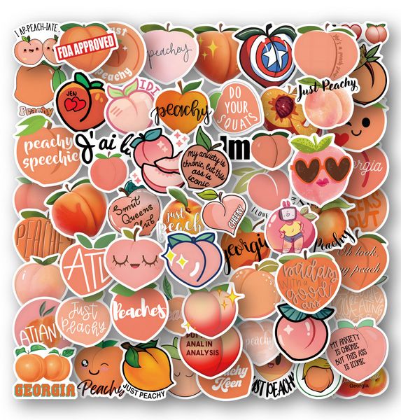 

pack of 60pcs peach stickers no-duplicate waterproof vinly graffiti sticker for luggage skateboard notebook water bottle car decals kids toy