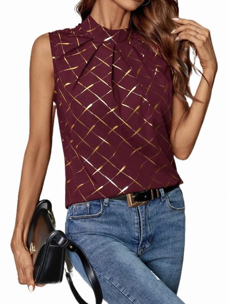 

women's blouses & shirts gold argyle print mock neck blouse s775#, White