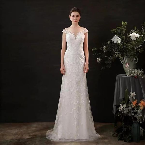 

lace wedding dress is thin and simple fishtail white light small trailing dress beaded skirt ld5026