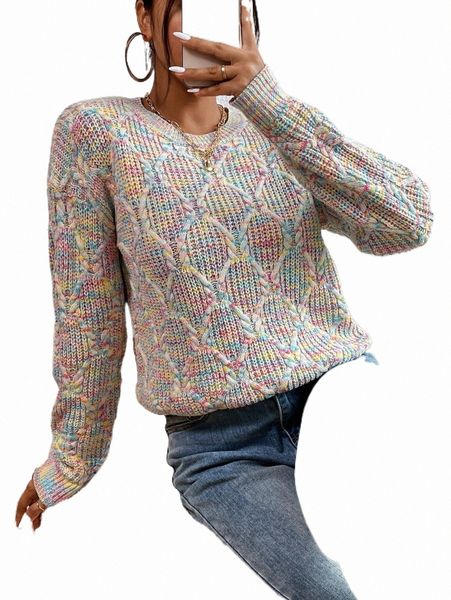 

women's sweaters space dye cable knit drop shoulder sweater 11xt#, White;black