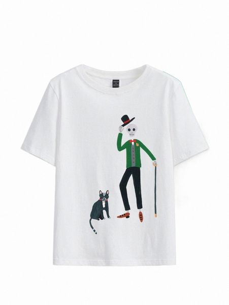 

women's t-shirt x amor fati cat and figure graphic tee k9dm#, White