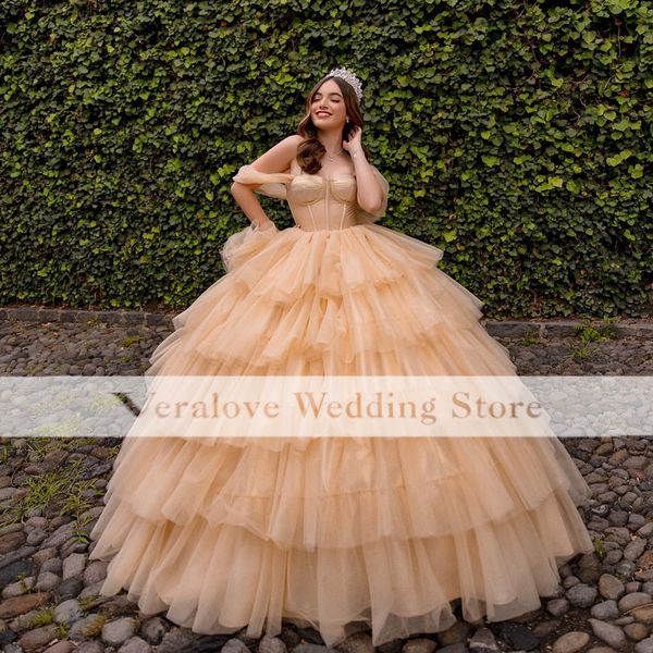 

light champagne quinceanera dresses tiered off the shoulder mexican xv girls pageant gowns vestidos de 15 anos, Blue;red