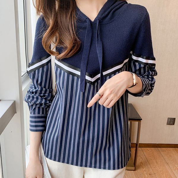 

women s hoodies sweatshirts korean style women s fashion patchwork knitted pullovers spring autumn female casual 220907, Black