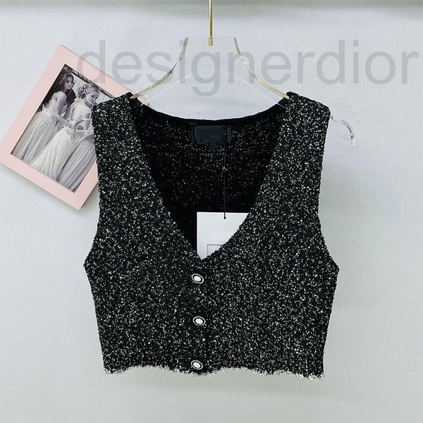 

women's tanks & camis designer small fragrance style summer niche design bright bead sleeveless vest loose foreign street v-neck coat 5, White