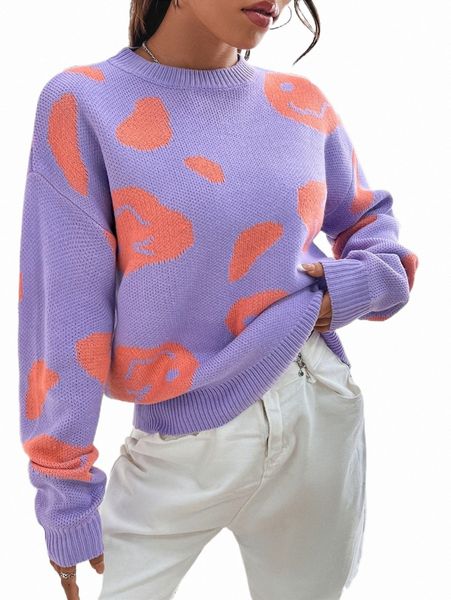 

women's sweaters cartoon face pattern drop shoulder sweater s7wz#, White;black