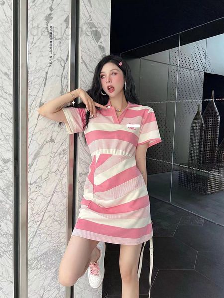 

casual dresses designer ce home / 22 summer new stripe waist dress women's medium length thin t-shirt skirt 9z71, Black;gray