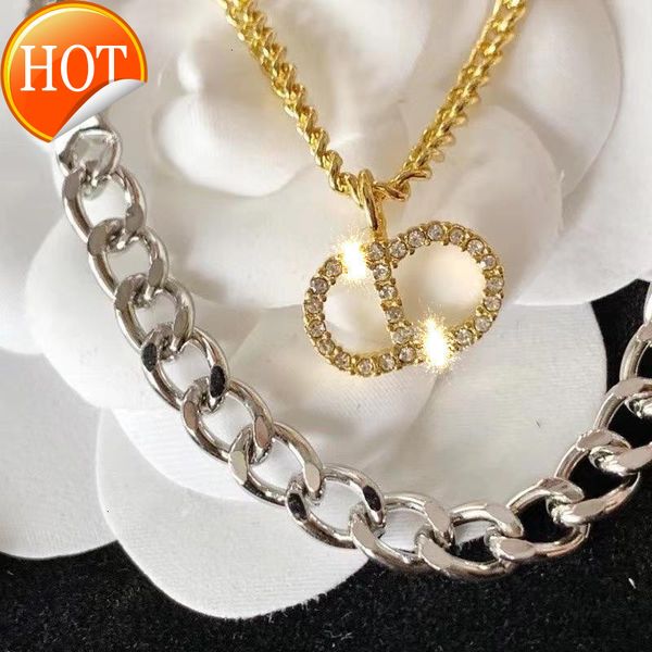 

d family di family's new net red necklace double-layer two-color fashion gold and sier letter cd diamond inlaid neck chain light factor, Black