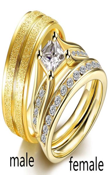 

sz612 two rings couple rings yellow gold filled princess cut cz womens wedd, Slivery;golden