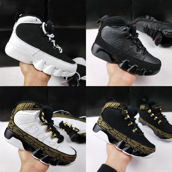 

kids jumpman  bred retro basketball shoes white blue children athletic 9s shoes size 28-35254c, Black