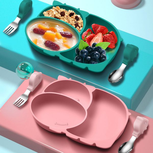 

cups dishes utensils baby silicone plate kids bowl plates solid cute cartoon cow s feeding training tableware platos 220907