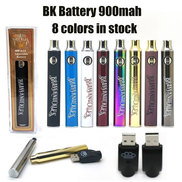 

bk battery brass knuckles 900mah e-cigarettes wood ss gold vape pen preheat vv variable voltage batteries for 510 thick oil cartridge tank 7