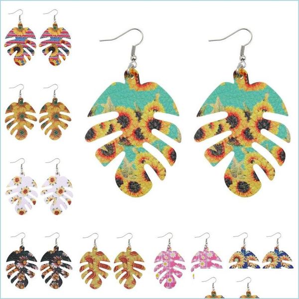 

other lady leather earrings sunflower print pattern fishbone dangle earring for women bohemian beach jewelry u92fz drop delivery 2021 dhjr2, Golden;silver
