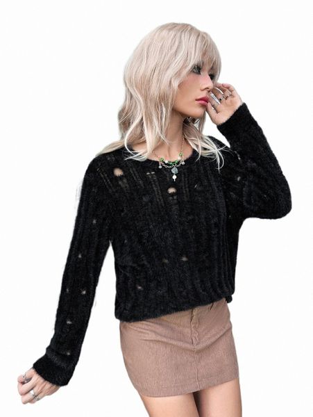 

women's sweaters grunge solid ripped fluffy knit sweater c9x6#, White;black