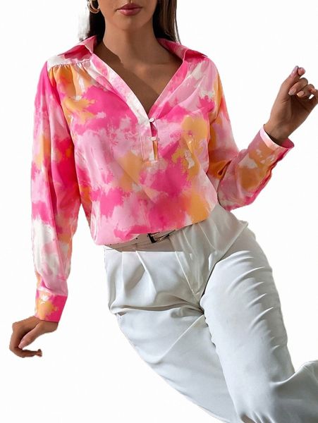 

women's blouses & shirts tie dye half placket shirt l1yt#, White