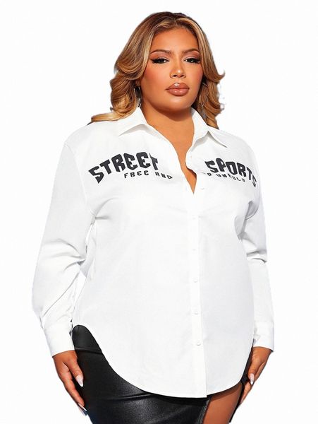 

plus size t-shirt sxy plus slogan graphic button front shirt q5ns#, Black