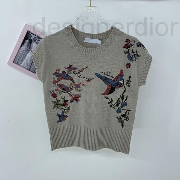 

women's knits & tees designer family d summer round neck pullover sleeveless sweater casual and slim chinese style magpie print embroid, White