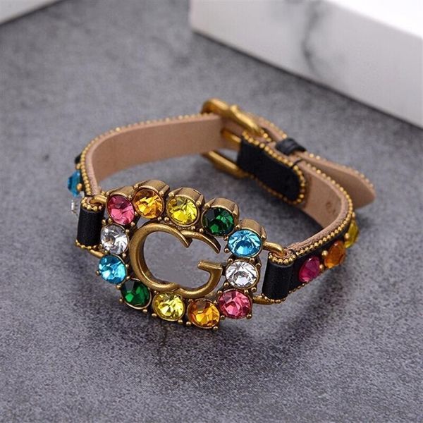 

luxury designer jewelry women bracelet leather watchband bracelet with diamond letter stamp brass retro earrings and chains fashio307f, Golden;silver