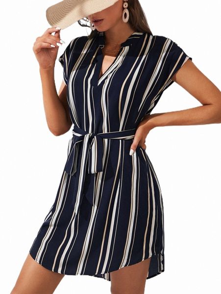 

casual dresses tall striped notched neck belted dress l8ho#, Black;gray