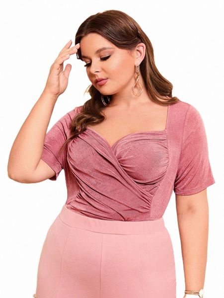 

plus size t-shirt plus ruched wrap sweetheart neck tee o9cz#, Black