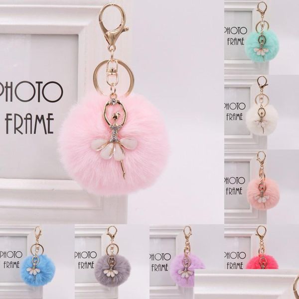 

keychains fluffy rabbit ball keychain for women fuzziness pompom key ring fur plush dancing angel keyfob pendant keyring p bdejewelry dhjaz, Silver