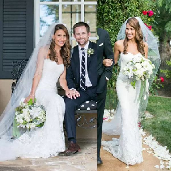 

2023 gorgeous lace mermaid wedding dresses bridal gown applique sweetheart neckline sweep train custom made country vestidos de novia plus s, White