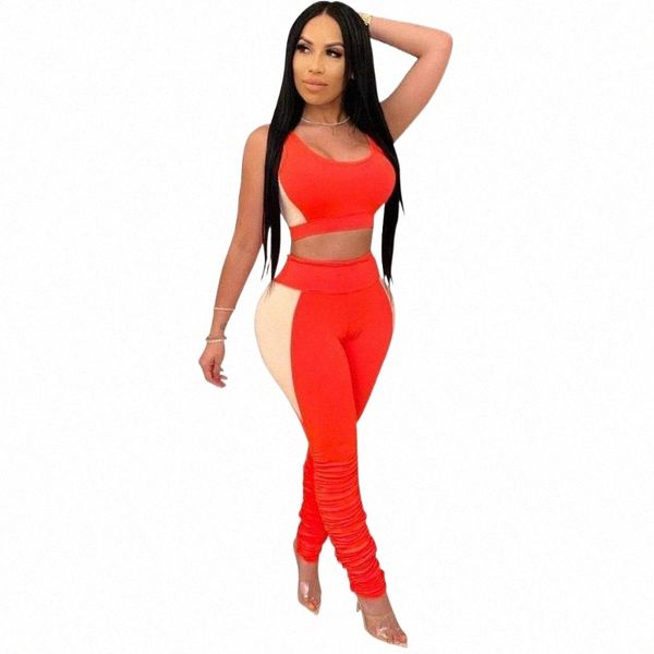 

women's tracksuits women 2 piece outfits bodycon sleeveless crops high waist ruched skinny long pant tracksuits women's f8bq#, Gray