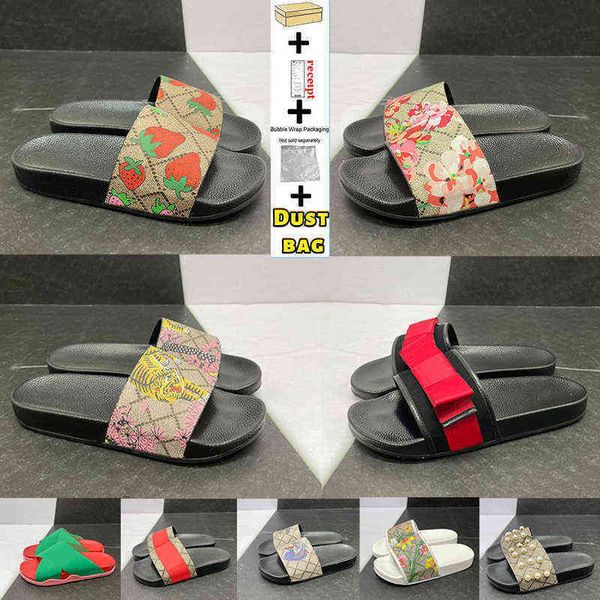 

slippers est with box men women fashion luxury slides summer flat slipper trendy leather rubber sandal mens beach slide us 5-12, Black