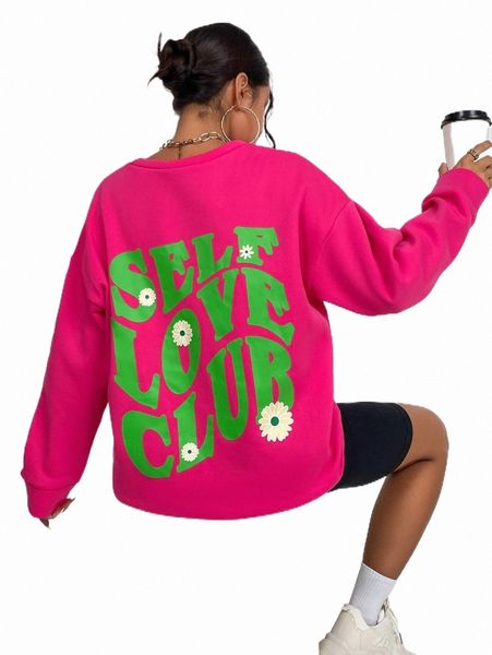 

women's hoodies & sweatshirts letter & floral print drop shoulder sweatshirt 87bx#, Black