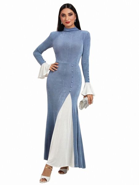 

casual dresses modely mock neck flounce sleeve colorblock dress n5ew#, Black;gray