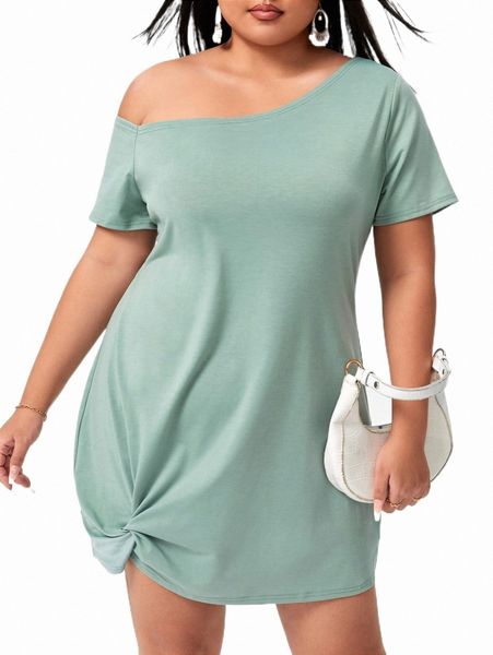 

plus size dresses plus twist hem asymmetrical neck tee dress a317#, Black