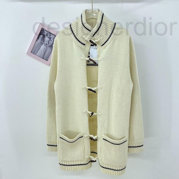 

women's knits & tees designer d family autumn sweater wool cashmere medium long coat academic style loose sleeve contrast color single, White