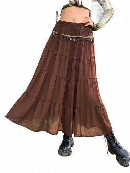 

skirts grunge geo tape panel round trim ruffle hem skirt b4mv#, Black