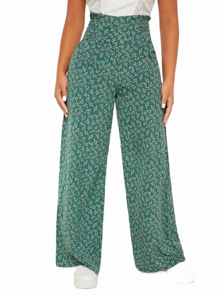 

women's pants & capris petite high waist ditsy floral print wide leg pants c8ng#, Black;white