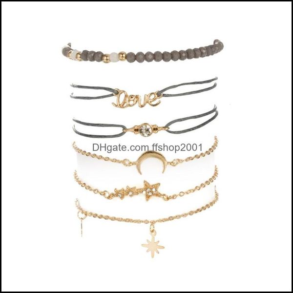 

charm bracelets 6pcs fashion simple love five-pointed star moon combination natural stone chain bead bracelet set handmade bohemian a dhzq2, Golden;silver