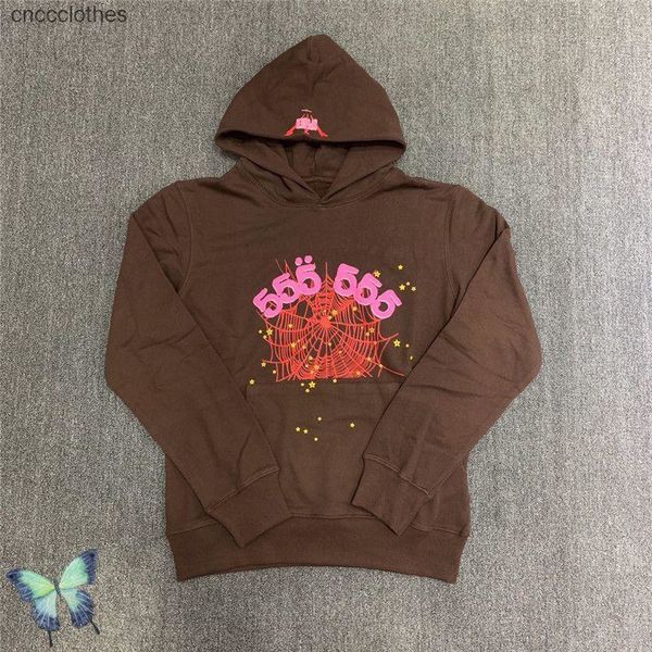 

men's hoodies front foam printed men women sp5der brown 555555 sweatshirts, Black