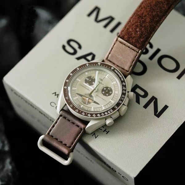 

swatchs bioceramic moons watch quarz chronograph mens watch mission to mercury 42mm real black nylon omegswatch james montre de luxe limited, Silver