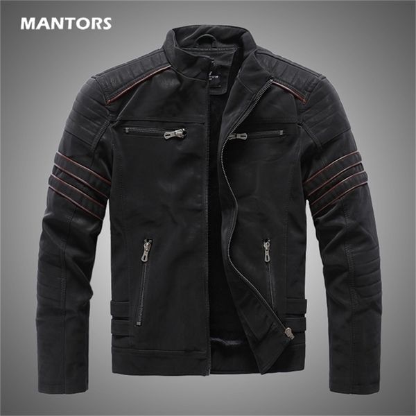 

men's leather faux men winter brand jacket casual motorcycle inner fleece pu coat jackets mens clothing streetwear 220906, Black