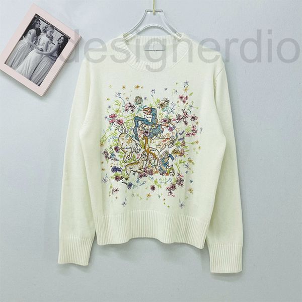 

women's knits & tees designer 2022 new jacquard embroidery pullover round neck wool long sleeve temperament white women's sweater