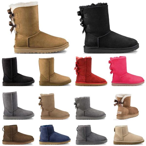 

2022 fashion women australia winter snow boots kneel ankle black grey chestnut navy blue bow fur womens girls boots size 36-41249e