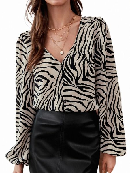 

women's blouses & shirts zebra striped print v neck blouse f5fv#, White