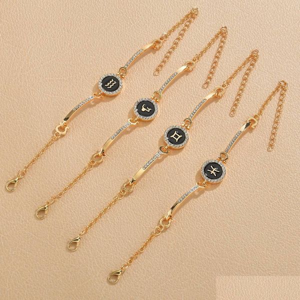 

charm bracelets hip hop bracelet for women fashion rhinestone bracelets jewelry 12 zodiac constellation bangle charm crystal chain dr dhnox, Golden;silver