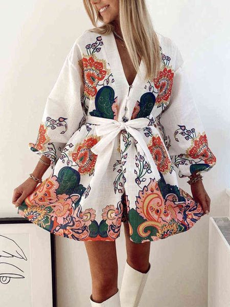 

casual dresses fashion casual a-line party mini dress elegant pattern print lantern sleeve tie-up shirt dress women v-neck pleated office dr, Black;gray