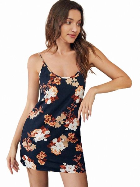 

women's sleepwear floral print cami night dress 36ln#, Black;red
